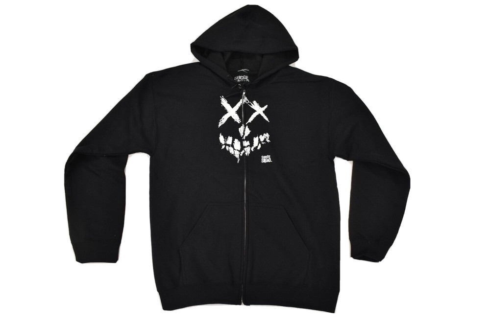 DC Comics Mens Suicide Squad Smiley Face Logo Black Full-Zip Hoodie New XS-2XL