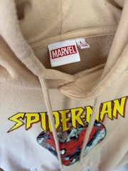 Marvel Men’s Beige Pullover Fleece Hoodie Spider-Man Graphic Pockets Size L