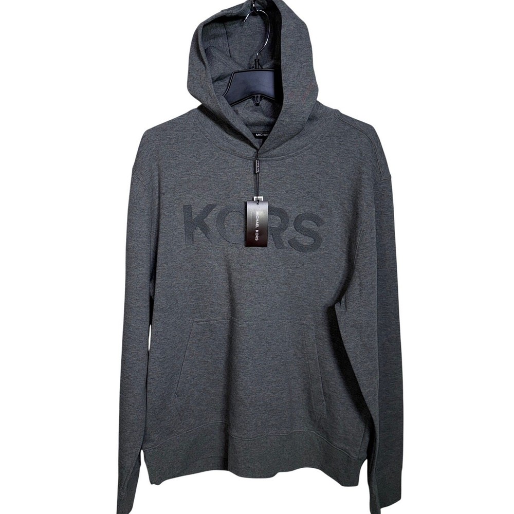 Michael Kors Men’s Modern-Fit Stretch Textured Logo Hoodie Gray large $128