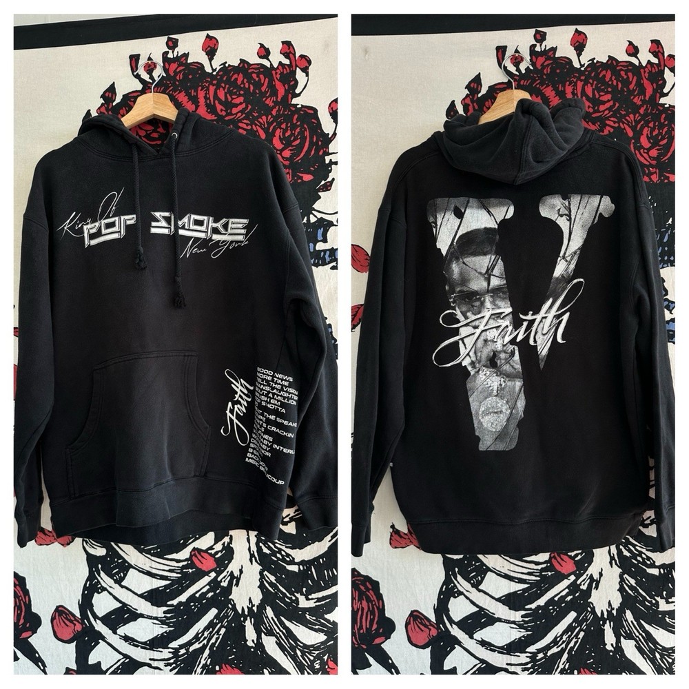 Vlone Pop Smoke Faith King of New York Hoodie Sweatshirt Drill Rap Hip Hop L