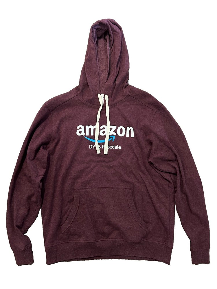 Amazon Unisex Pullover Hoodie Fleece Logo Pocket Drawstring Burgundy L