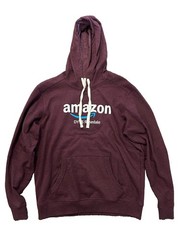 Amazon Unisex Pullover Hoodie Fleece Logo Pocket Drawstring Burgundy L