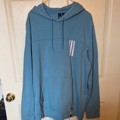 adidas Mens Light Blue Hoodie with White Accents, Large
