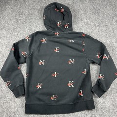 Nike Hoodie Mens Medium Black Allover Letter Swoosh Pullover Fleece Sweatshirt