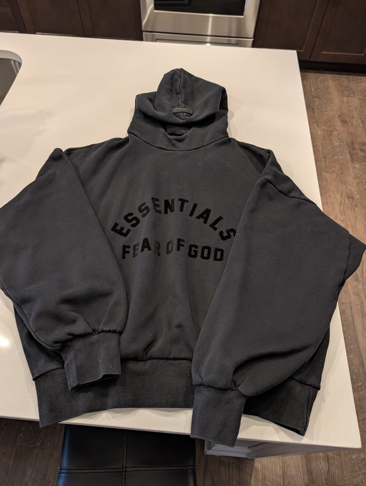 Fear of God Essentials SS22 Hoodie Stretch Limo Black M Medium Velour Logo