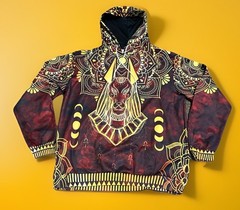DYKHMILY UNISEX RED/GOLD ANUBIS ANCIENT EGYPT PATTERN HOODIE PULLOVER Large Read