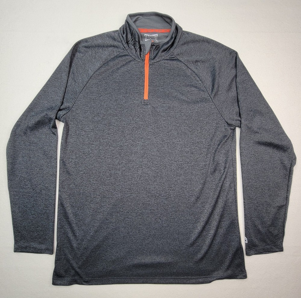 Tapout Pullover Mens L Gray Orange 1/4 Zip Long Sleeve Lightweight Jacket