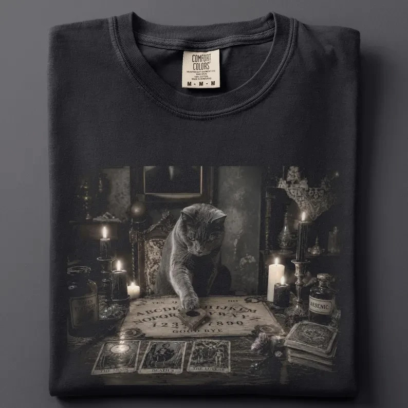 Cat Ouija Board Shirt, Vintage Halloween Cat Meme Tee