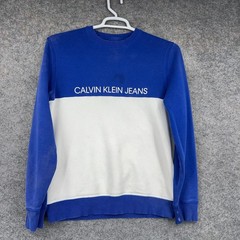 Calvin Klein Jeans Sweatshirt Mens Small Blue White Colorblock Logo Fleece