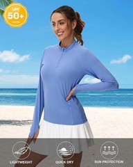 Women’sLong Sleeve UPF 50+ Sun Protection 1/4 Zip Shirt Hiking Athletic Top