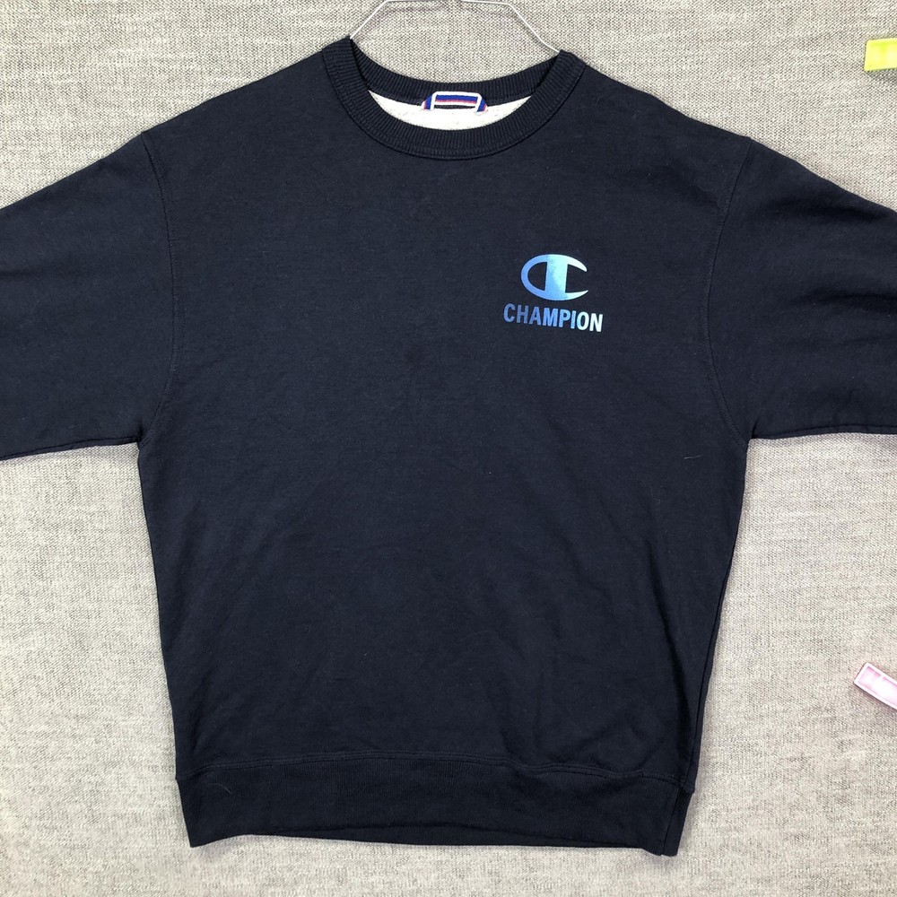 Champion Sweatshirt Mens M Dark Navy Blue Gradient Logo Fleece Pullover
