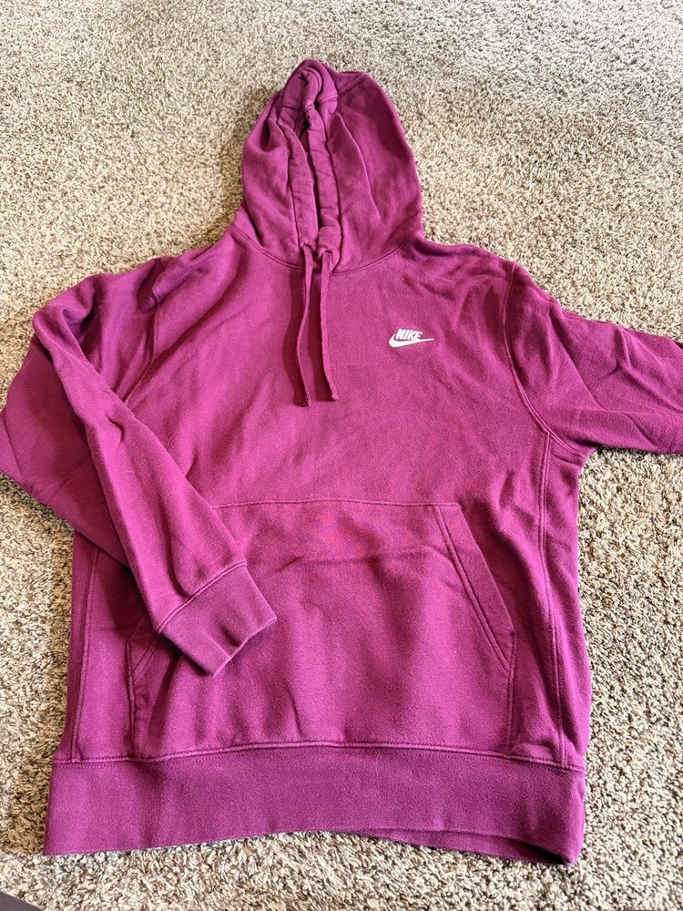 Nike Club Fleece Hoodie Men’s Small Pullover Long Sleeve Plum Drawstring