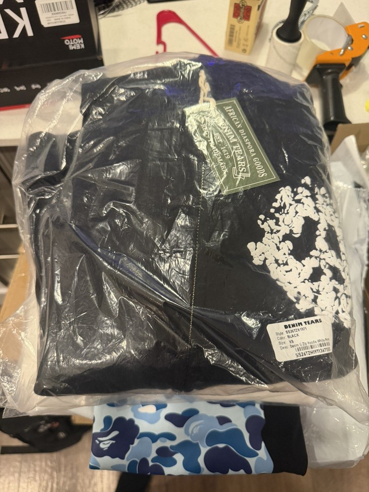 Denim Tears Men’s Denim University Full Zip Hoodie Black/White XS Graphic