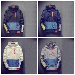 Men Hoodies Pullover Outwear Loose Pocket Hooded Sweatshirt Splice Jacket