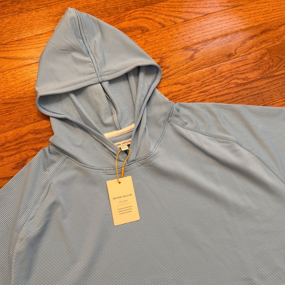 Peter Millar Pine Performance Hoodie Mens 2XL Golf Blue Striped Pullover EK45B