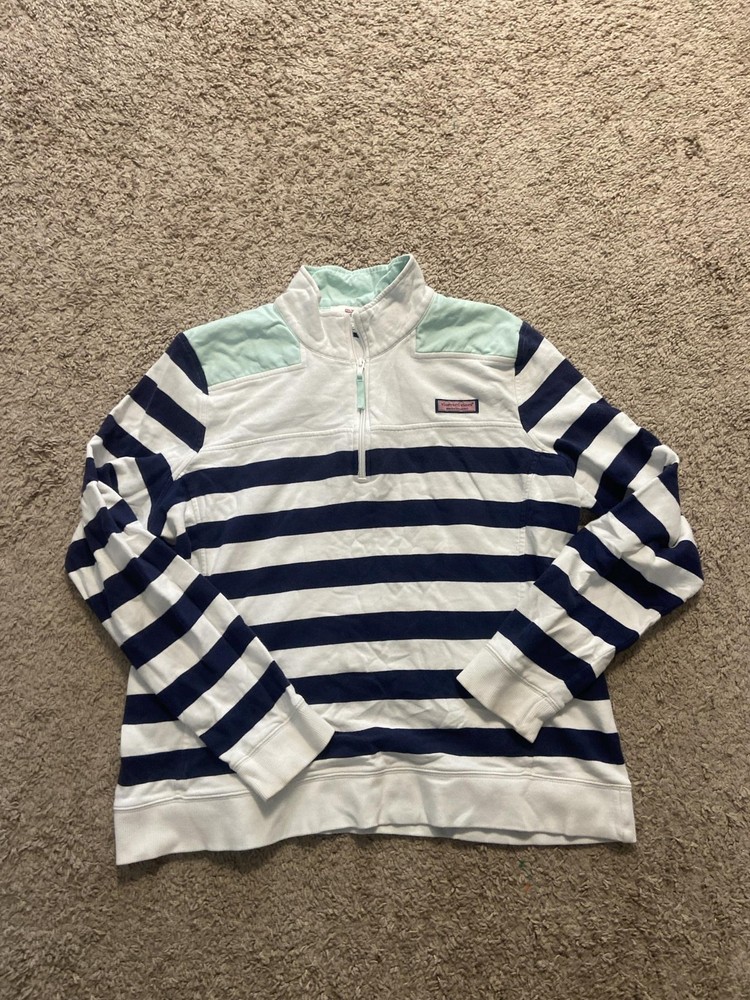 Vineyard Vines Sweatshirt Mens XL Multicolor Striped 1/4 Zip Mock Neck Logo