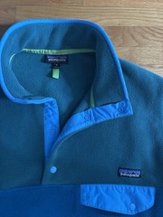 Patagonia Synchilla Men’s M Blue Green Colorblock 1/4 Snap Mock Neck Fleece