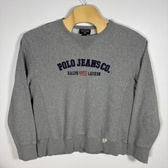 Polo Jeans Co Ralph Lauren Sweatshirt XL Gray Embroidered Flag Vntg Crewneck