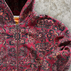 Men’s Y2K Paisley Full Zip Hoodie Burgundy Cotton Blend Streetwear Jacket
