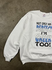 Vintage 90s Funny Im Perfect Greek Quote Graphic Crewneck Sweatshirt White 2XL