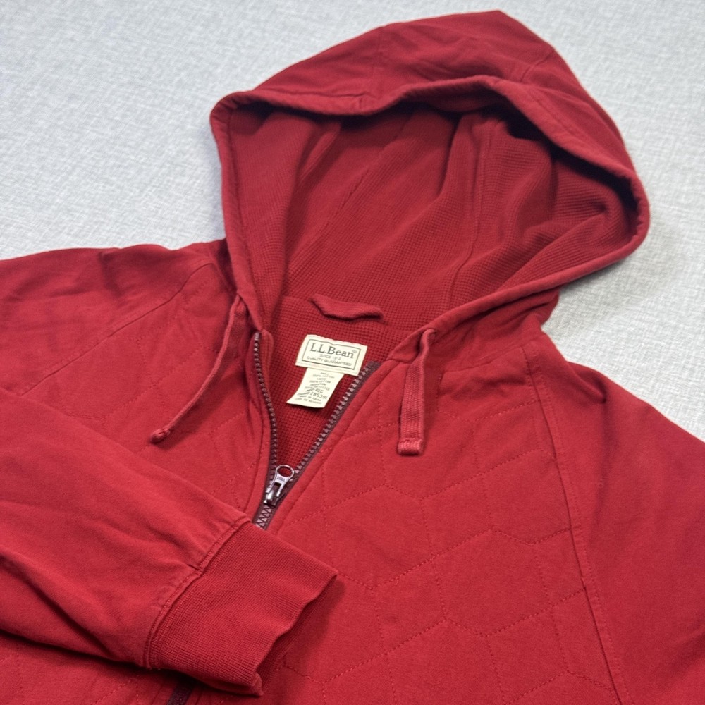 L.L. Bean Waffle-Knit Insulated Hoodie Mens Medium Red Full Zip Long Sleeve