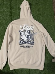 True Religion Men’s Beige Full Zip Hoodie M Logo Graphic Print Pockets