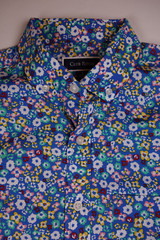 CLUB ROOM Mens Sapphire Blue Floral Short Sleeve Front Button Shirt NEW Small
