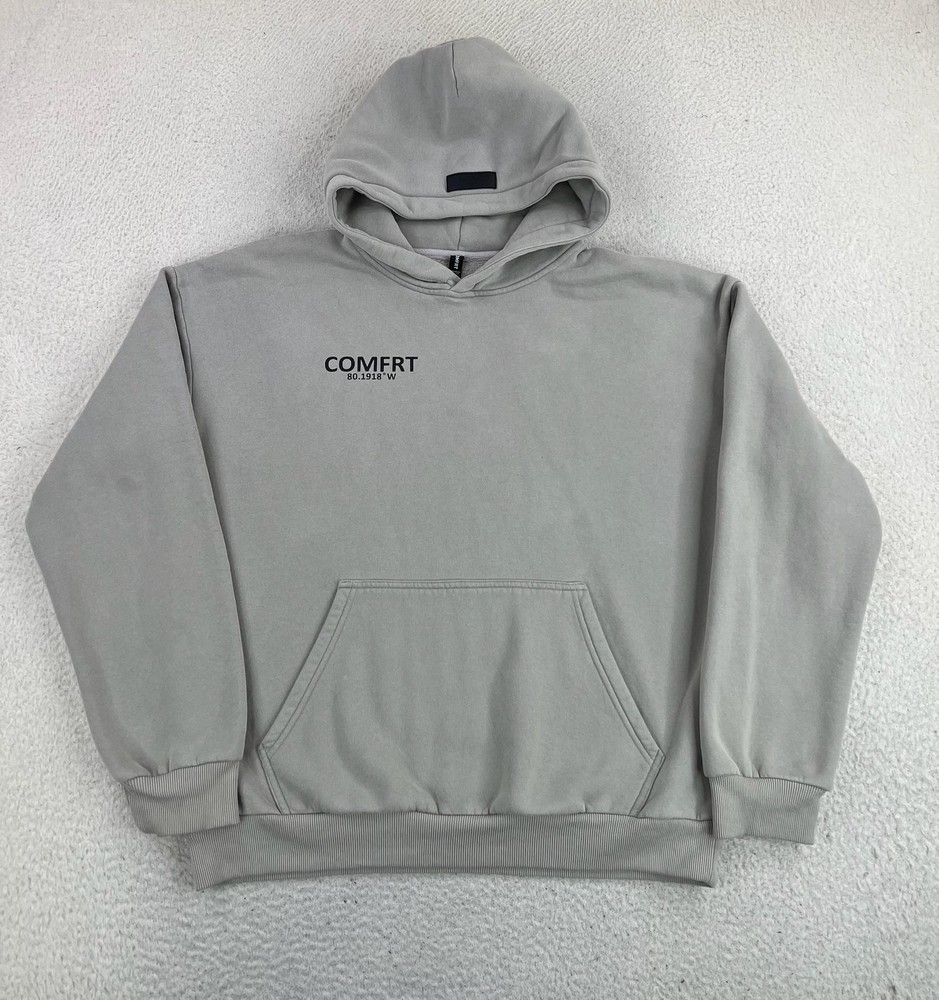 Comfrt Hoodie Mens Large Gray Fleece Pullover Coordinates Graphic Sweatshirt