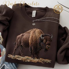 Bison Sweatshirt Boho Buffalo Wildlife Animal Nature Graphic Printed