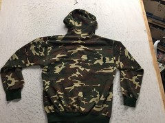 VTG Woodland Camo Full Zip Hoodie Mens XL 46 Foam Filled Polyester Hood Pockets