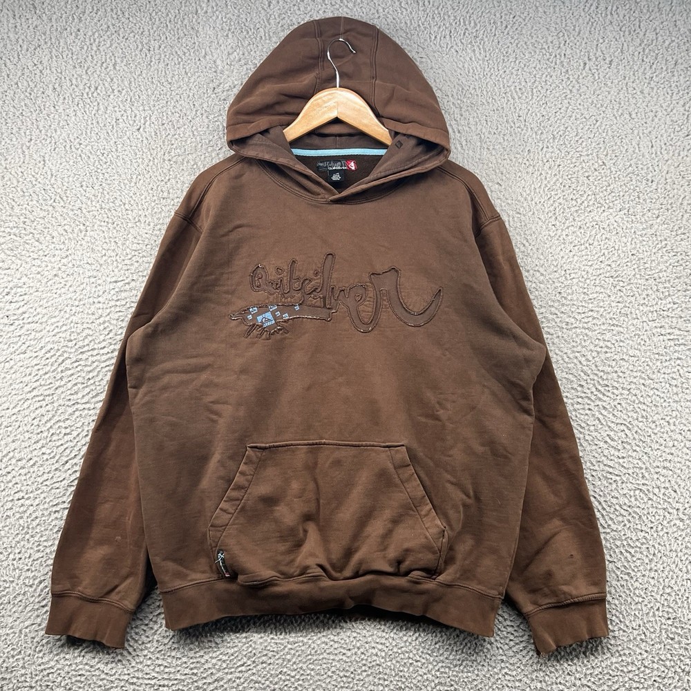 Vintage Quiksilver Hoodie Mens Large Brown Hooded Sweatshirt Y2K 90s USA Surf