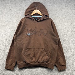 Vintage Quiksilver Hoodie Mens Large Brown Hooded Sweatshirt Y2K 90s USA Surf