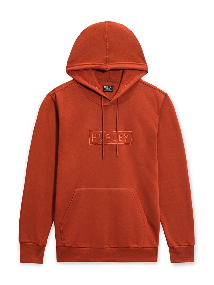 Hurley Men’s Rust Red Box Logo Fleece Pullover Hooded Sweatshirt Hoodie