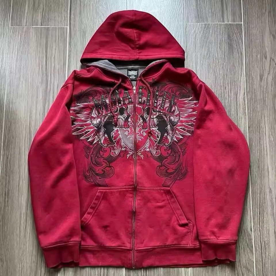 Vintage Y2K 2000s MMA Elite Skull Snake Zip Up Hoodie