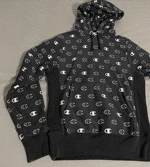 Champion Reverse Weave Hoodie Small Black White All Over Print Logo AOP Modern