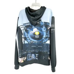 Union Pacific 844 Train Print Hoodie Sweatshirt L Polyester Spandex Black Blue