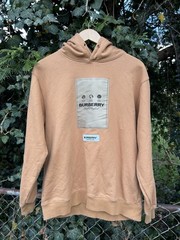 Men’s BURBERRY Owie Label Logo Appliqué Designer Hoodie Tan Sweatshirt Medium