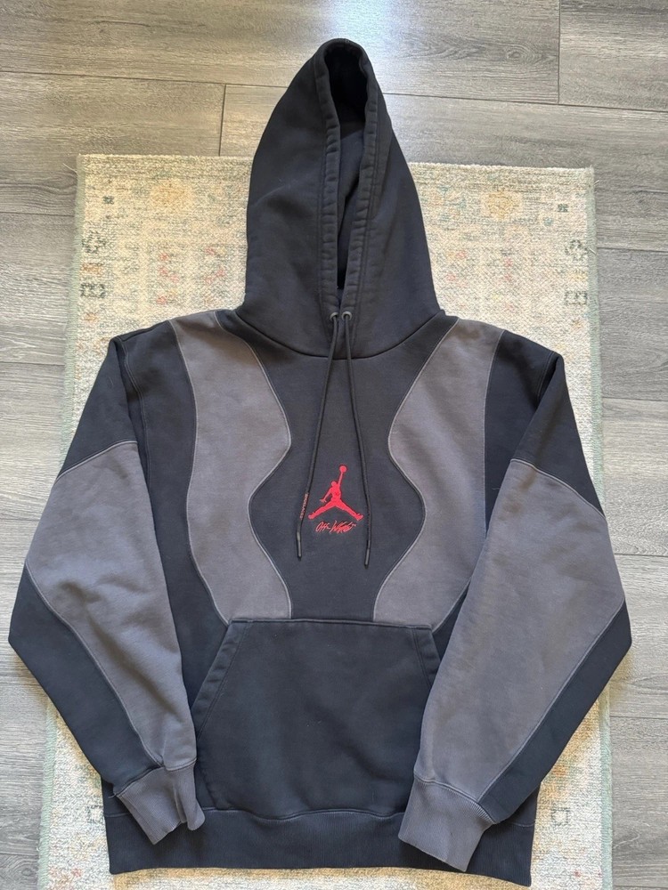 Nike Jordan X Off White Pull Over Hoodie Black Grey Red Virgil Abloh Mens Large