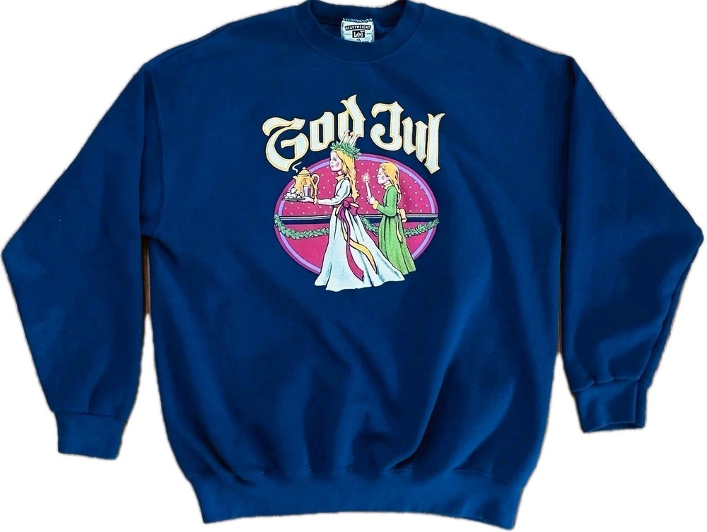 Vintage 90s God Jul Merry Christmas Sweatshirt Scandinavia Lee Heavyweight sz XL