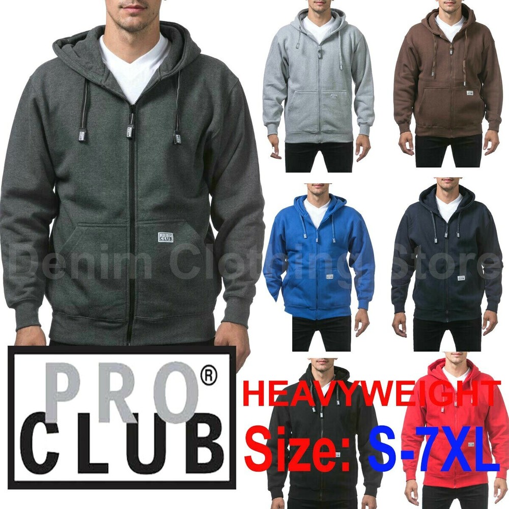 Men’s Pro Club Heavyweight Full Zip Fleece Hoodie Sweatshirts Hooded Size S-7XL