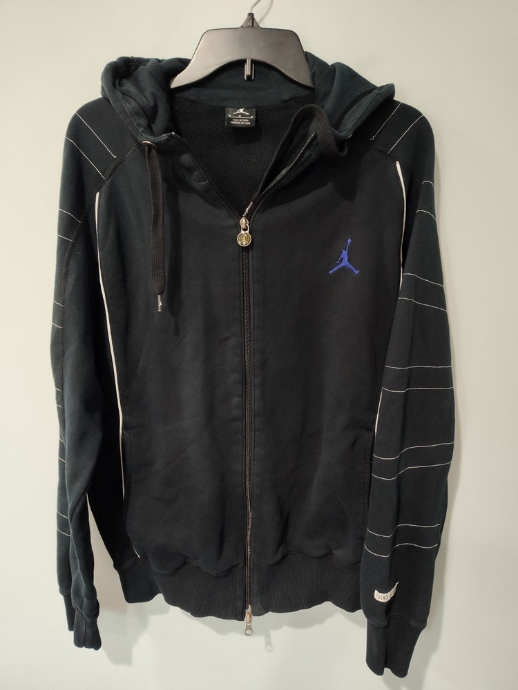 Vintage Jordan Nike Air Jumpman Men M Black Blue Full Zip Hoodie Jacket