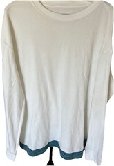 Waffle Knit Color Block White Long Sleeve Shirt Cotton Blend Mens