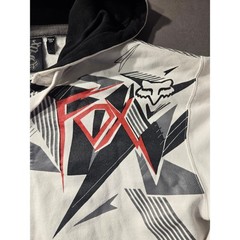 Fox Racing Mens XL Zip Up Hoodie White Geometric Graphic Logo Sweatshirt