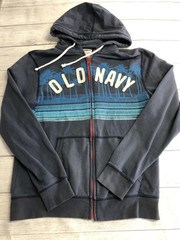 Old Navy Hoodie Sweatshirt Mens Small Blue Palm Tree Graphic Full Zip Front