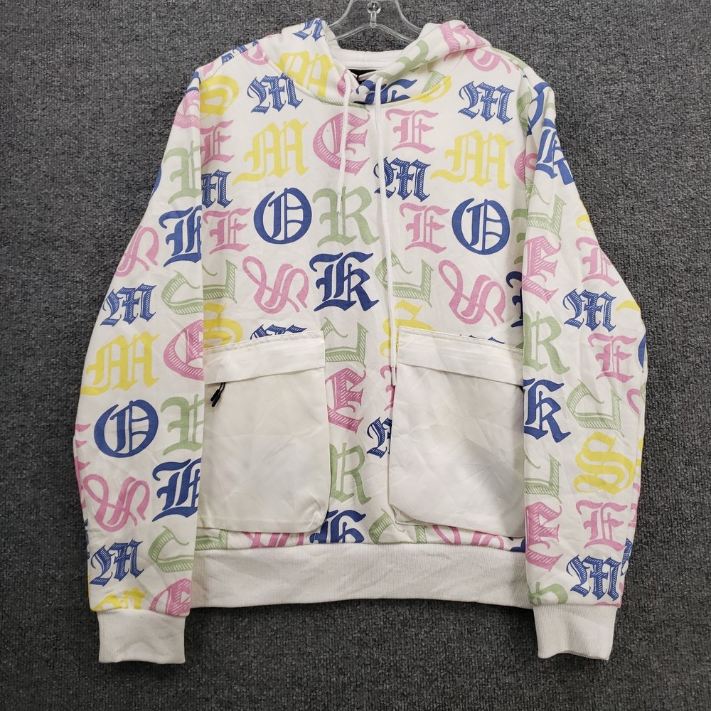 NEW Smoke Rise Mens Full Zip Hoodie M White Gothic Letter Print AOP All Over