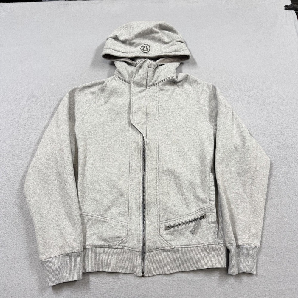 Lululemon Hoodie Mens Medium Gray Fleece Full Zip Pocket Solid Logo Athletic