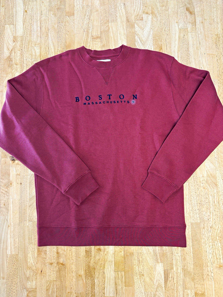 GEAR Men’s M Burgundy Crewneck Fleece Pullover Boston MA Embroidered Logo
