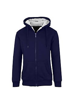 Q-ACTIVE MEN’S MODERN FIT SHERPA LINED FLEECE ZIP-UP HOODIE – SIZE: MEN M – NAVY