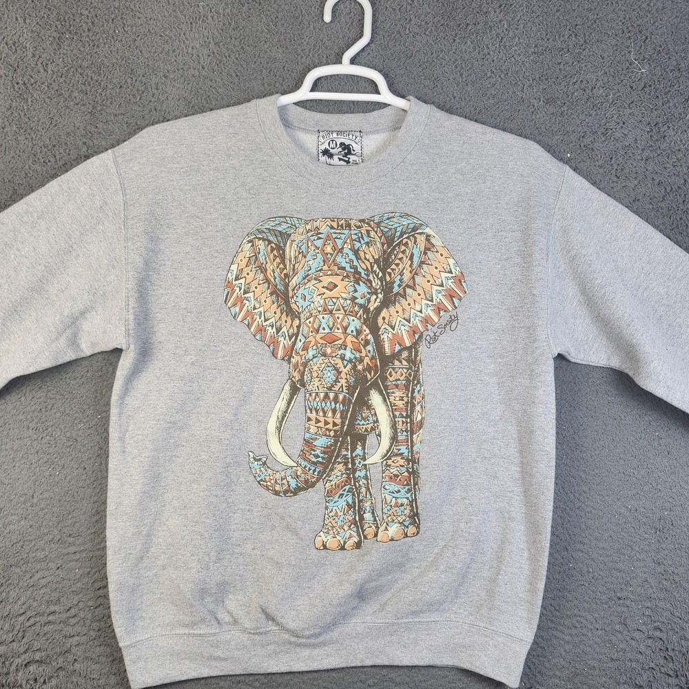 Riot Society Sweatshirt Mens Medium Gray Elephant Graphic Crewneck Made USA