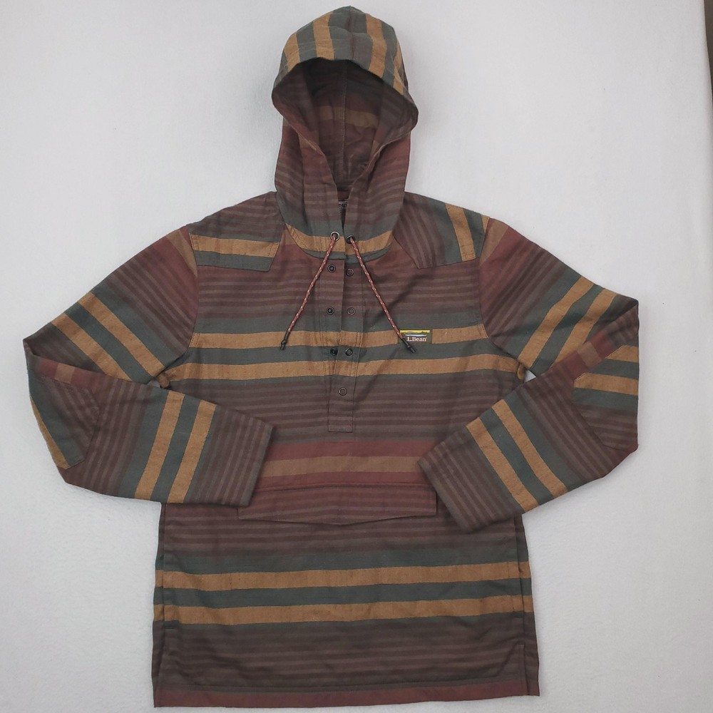 Vintage LL Bean Hoodie Mens Small Multicolor Striped Flannel Wool Blend Pullover